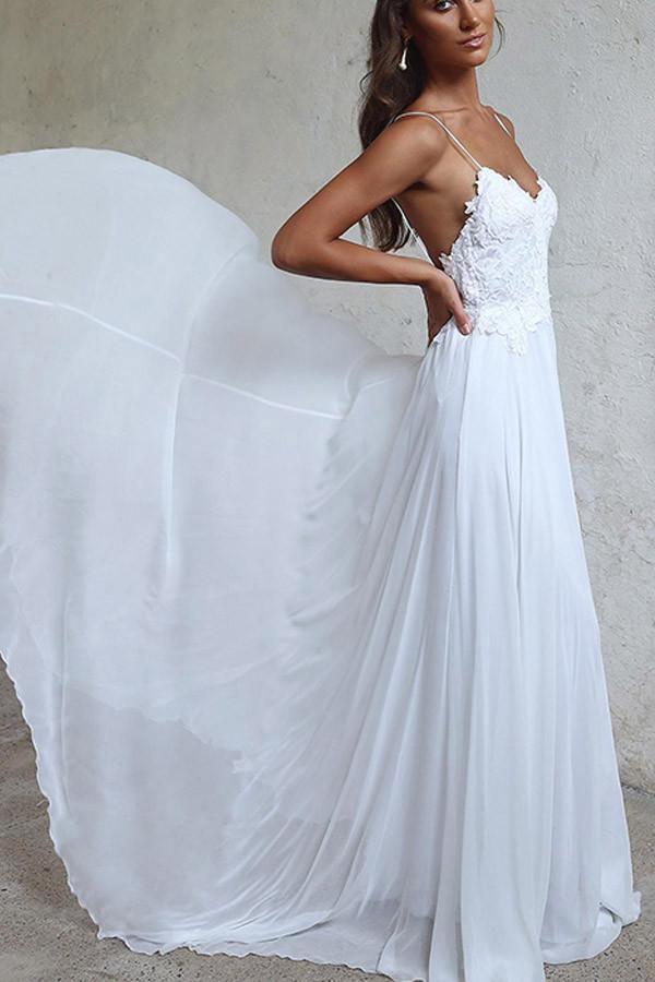 White chiffon clearance beach wedding dress
