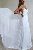 Elegant A-line Straps White Long Chiffon Beach Wedding Dress WD102 - Tirdress