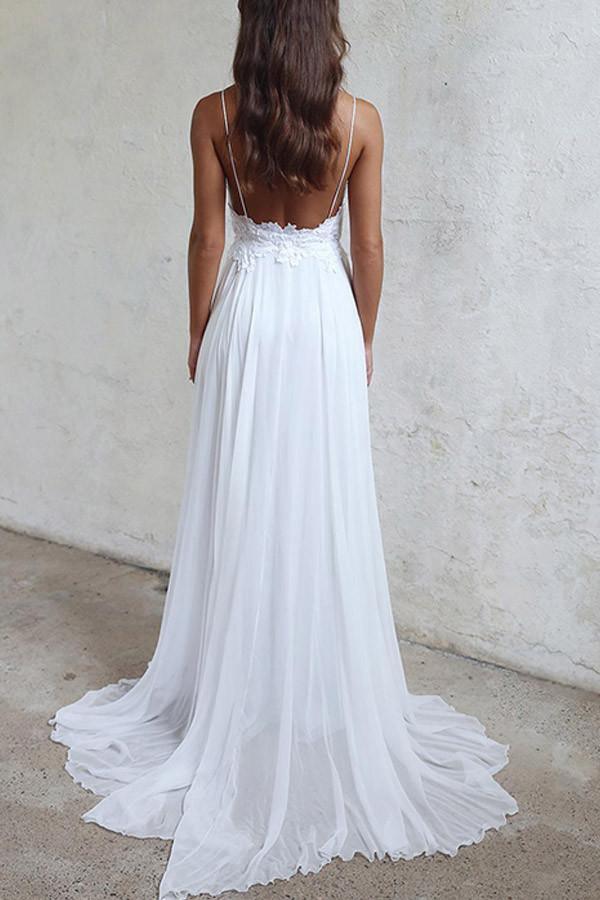 Elegant A-line Straps White Long Chiffon Beach Wedding Dress US8 / Custom Color Elegant A-line Straps White Long Chiffon Beach Wedding Dress US8 / Custom Color
