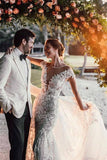 Elegant Mermaid Wedding Dresses Tulle Appliqued Bridal Gowns TN239 - Tirdress