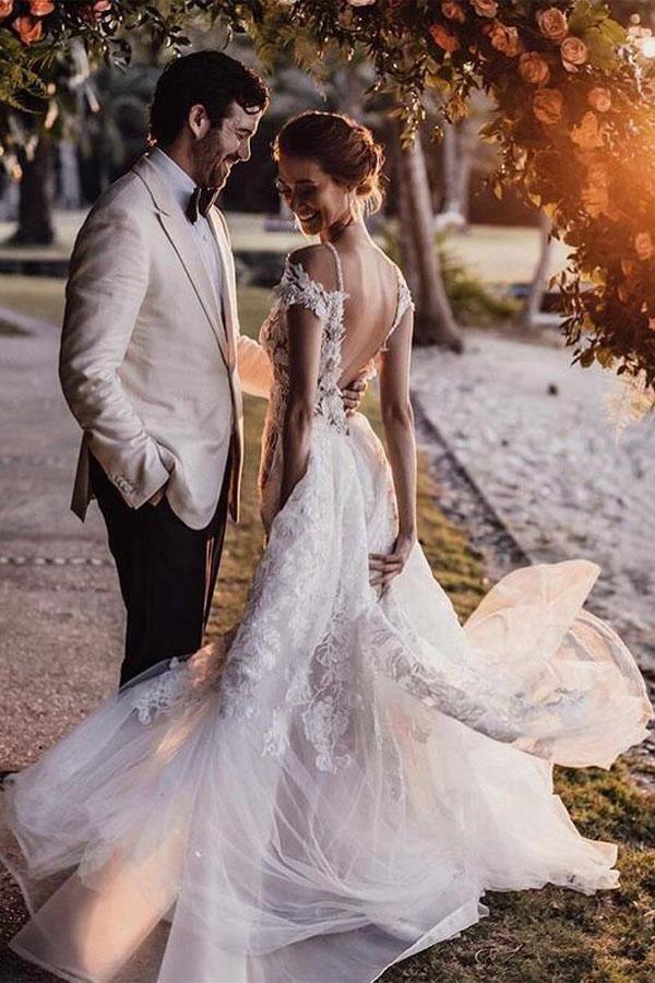 Elegant Mermaid Wedding Dresses Tulle Appliqued Bridal Gowns TN239 - Tirdress