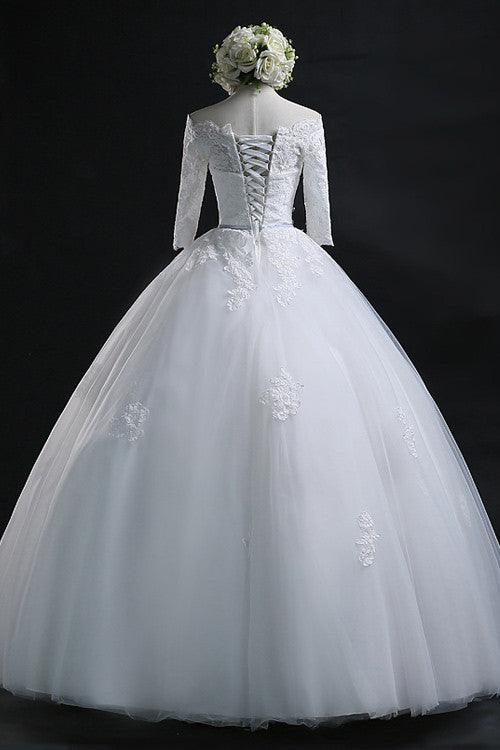 Elegant Ball Gown Bateau Long Tulle Wedding Dress With Lace TN0018 - Tirdress