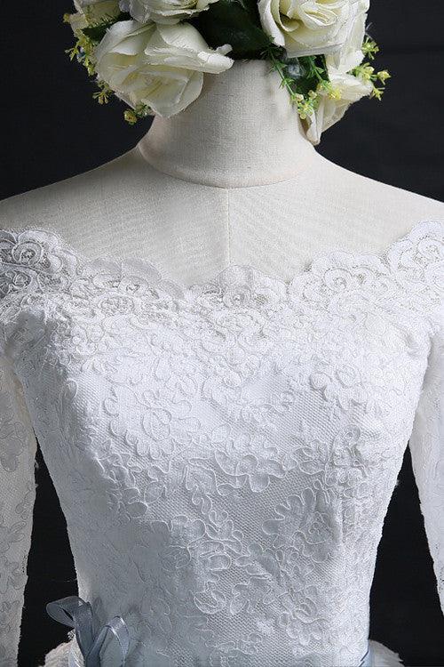 Elegant Ball Gown Bateau Long Tulle Wedding Dress With Lace TN0018 - Tirdress