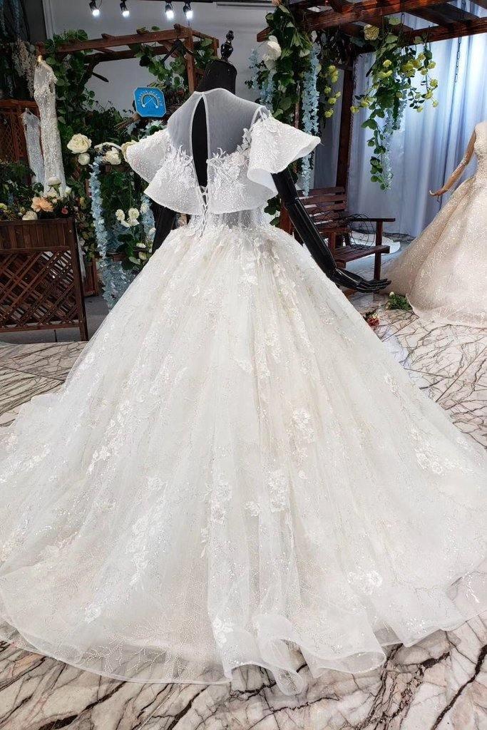 Elegant Ball Gown Big Wedding Dresses with Short Sleeves TN185 US4 / As Picture Elegant Ball Gown Big Wedding Dresses with Short Sleeves TN185 US4 / As Picture