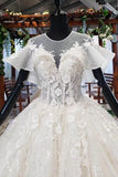 Elegant Ball Gown Big Wedding Dresses, Appliques Bridal Dress with Short Sleeves TN185 - Tirdress