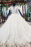 Elegant Ball Gown Big Wedding Dresses, Appliques Bridal Dress with Short Sleeves TN185