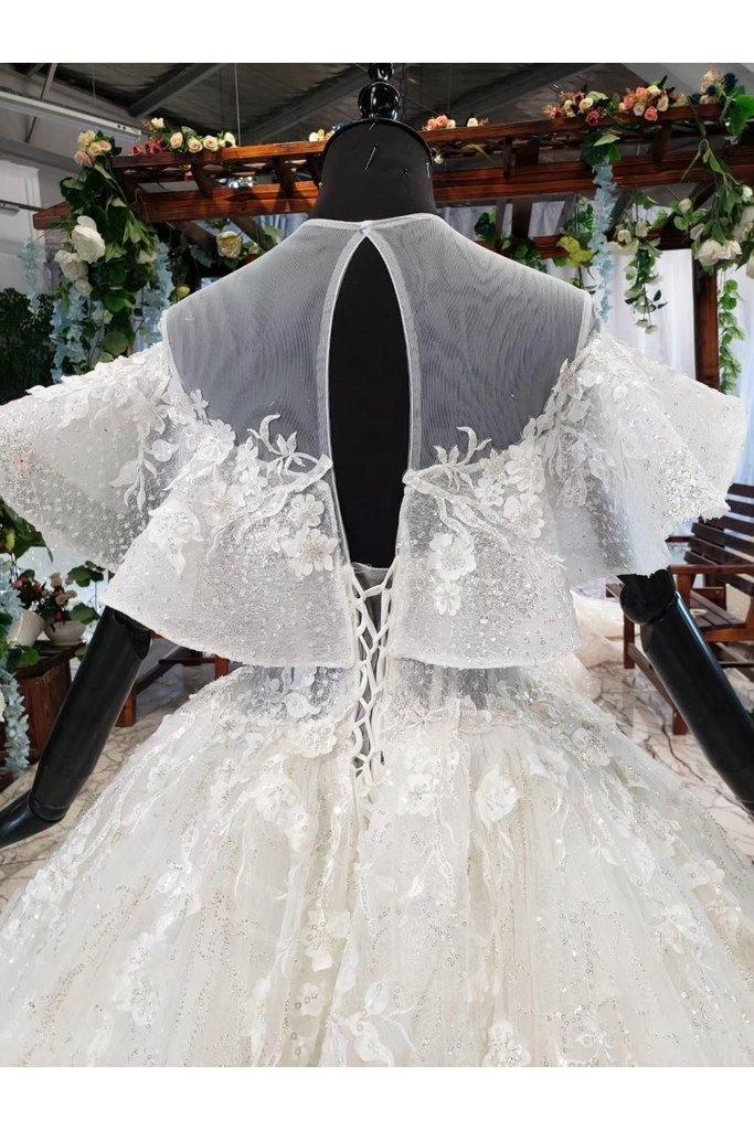 Elegant Ball Gown Big Wedding Dresses, Appliques Bridal Dress with Short Sleeves TN185 - Tirdress