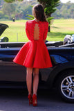 Elegant Bateau A-line Half Sleeves Short Red Lace Homecoming Dress TR0044 - Tirdress