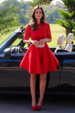Elegant Bateau A-line Half Sleeves Short Red Lace Homecoming Dress TR0044