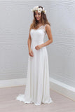 Elegantes, ärmelloses weißes Hochzeitskleid aus Chiffon mit V-Ausschnitt und Spitze mit Schleife WD121