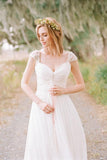 Elegantes, herzförmiges, langes Chiffon-Hochzeitskleid mit Flügelärmeln WD030