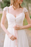 Elegant Cap Sleeve Long Chiffon Sweetheart Wedding Dress WD030 - Tirdress