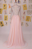 Elegant Cowl Sweep Train Chiffon Blush Long Prom Dress With Long Sleeves TP0029 - Tirdress