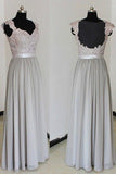 Elegante bodenlange Brautjungfernkleider aus Chiffon und Silber mit Applikationen TY0009