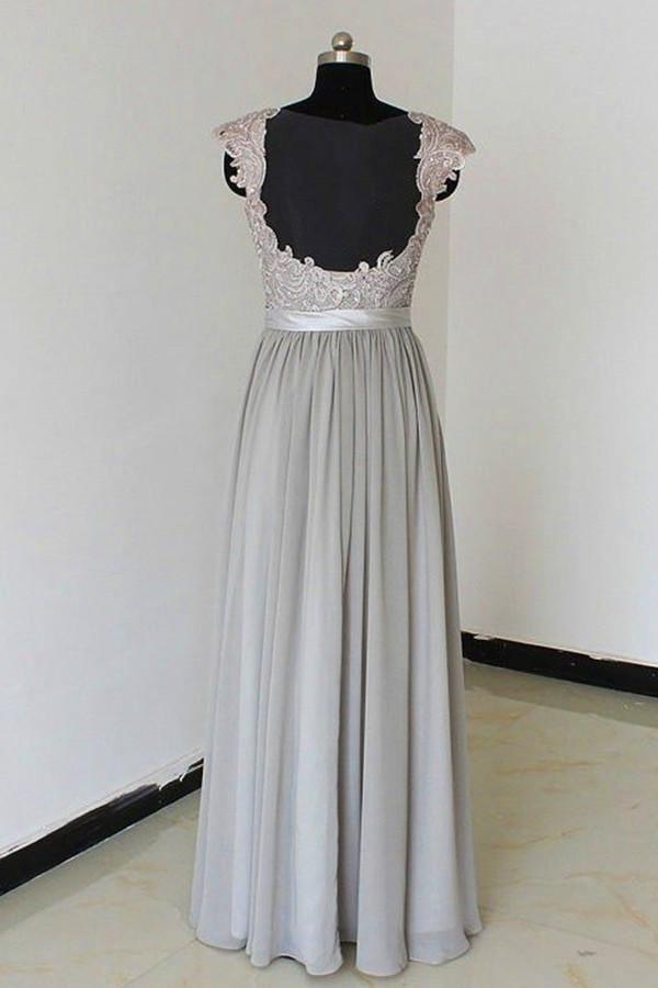 Elegant Floor Length Chiffon Silver Bridesmaid Dresses With Appliques TY0009 - Tirdress