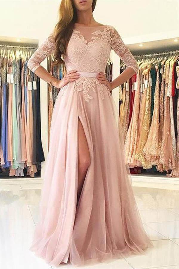 Elegant Half-Sleeve Split Lace Long Evening Dress Prom Dresses PG429 US0 / Custom Color Elegant Half-Sleeve Split Lace Long Evening Dress Prom Dresses PG429 US0 / Custom Color