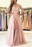 Elegant Half-Sleeve Split Lace Long Evening Dress Prom Dresses PG429