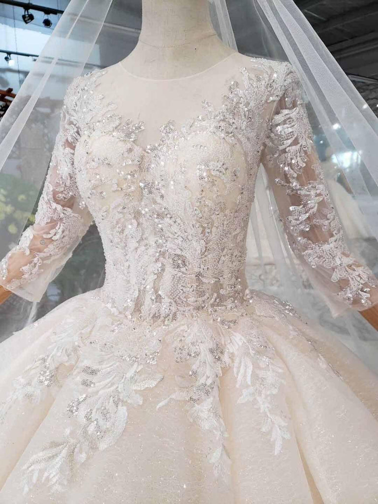 Elegant Half Sleeves Ball Gown Lace Layer Wedding Dress TN174 - Tirdress