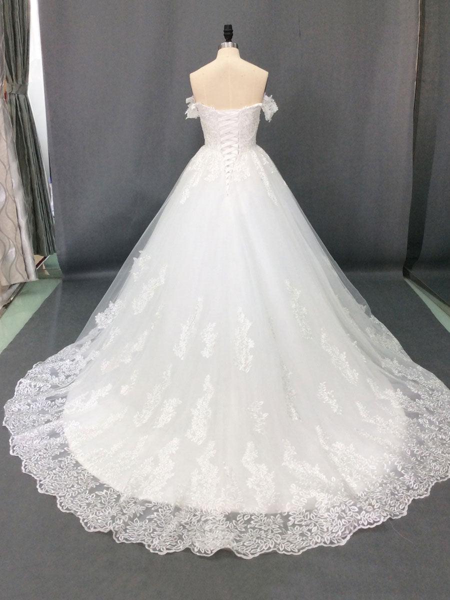 Elegant Half Sleeves Ball Gown Lace Layer Wedding Dress TN175 - Tirdress