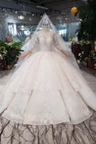 Elegant Half Sleeves Ball Gown Lace Layer Wedding Dress TN174