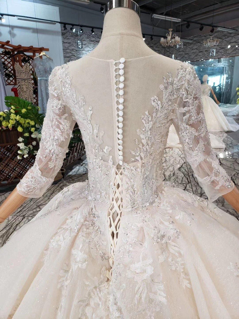 Elegant Half Sleeves Ball Gown Lace Layer Wedding Dress TN174 - Tirdress
