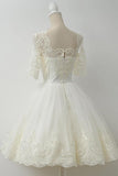 Elegant Half Sleeves White Ball Gown Homecoming Dress With Lace TR0096 - Tirdress