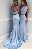 Elegant Halter Two Piece Prom Dress 2018 Mermaid Long With Crystals PG447 - Tirdress