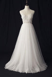 Elegantes bodenlanges Brautkleid in Elfenbein-Tüll mit V-Ausschnitt und A-Linie WD177