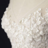 Elegant Ivory Tulle V-neck A Line Floor Length Wedding Dresses WD177 - Tirdress