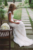 Elegant Lace Appliques Wedding Dress With Zipper Button WD048