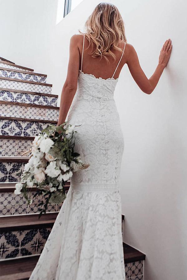 Elegant Lace Mermaid Wedding Dress Straps Bridal Gown TN260 US2 / Custom Color Elegant Lace Mermaid Wedding Dress Straps Bridal Gown TN260 US2 / Custom Color