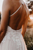 Elegant Long Tulle Halter Neckline Backless A-line Wedding Dresses TN289 - Tirdress