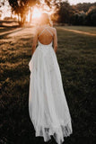 Elegantes, langes, rückenfreies A-Linien-Brautkleid aus Tüll mit Neckholder-Ausschnitt TN289