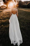 Elegant Long Tulle Halter Neckline Backless A-line Wedding Dresses TN289 - Tirdress