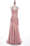 Elegant Mermaid Hater Ruched Beading Chiffon Pink Evening\Prom Dress TP0117