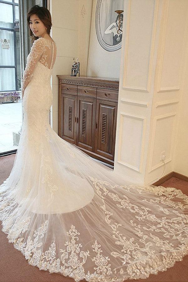 Elegant Mermaid Sleeveless Lace Wedding Dress With Court Train Custom Color / US12 Elegant Mermaid Sleeveless Lace Wedding Dress With Court Train Custom Color / US12