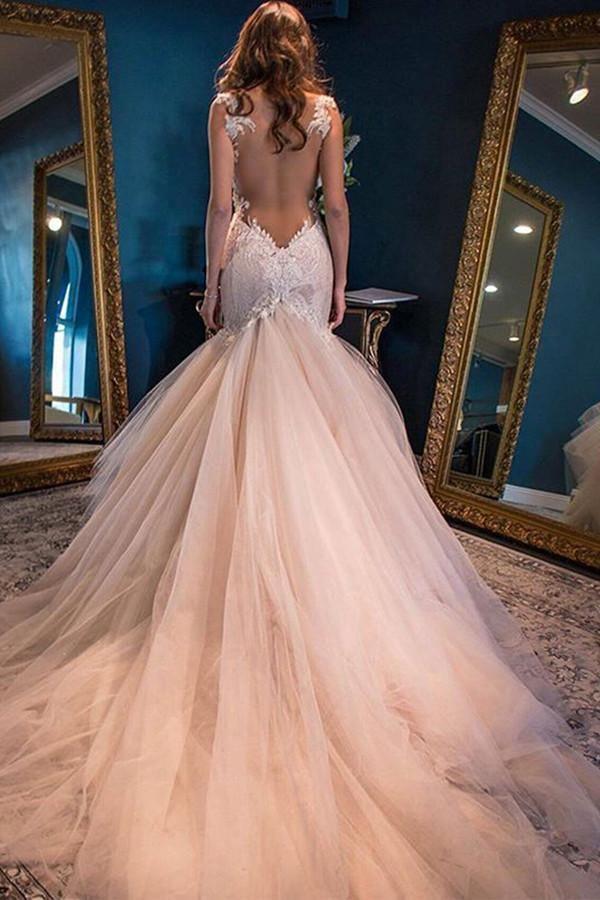 Elegant Mermaid Sweetheart Watteau Train Wedding Dresses WD056 - Tirdress