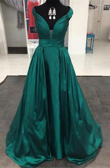 Elegant Off The Shoulder Sweep Train Hunter Prom Dress With Pleats TP0030 - Tirdress