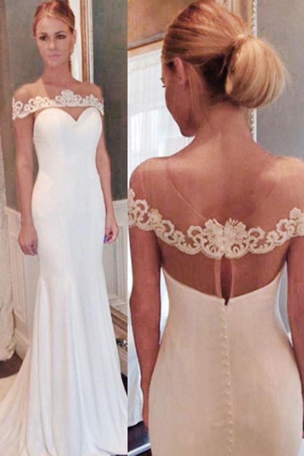 Elegant Off the shoulder Mermaid Long Wedding Dress with Train WD103 - Tirdress