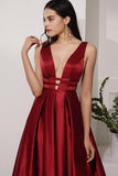 Elegantes rotes langes Abendkleid mit tiefem V-Ausschnitt, rückenfreie Abendkleider TP0957