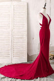 Elegant Red Mermaid Plunging V-Neck Prom Evening Dresses PG493 - Tirdress