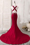 Elegant Red Mermaid Plunging V-Neck Prom Evening Dresses PG493 - Tirdress