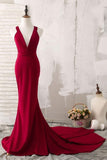 Elegantes Abendkleid im Meerjungfrau-Stil mit tiefem V-Ausschnitt in Burgunderrot PG493 