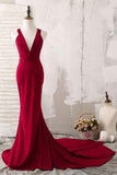 Elegant Burgundy Mermaid Plunging V-Neck Prom Evening Dresses  PG493