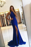 Élégante robe de soirée sirène bleu royal robe de bal fendue PG419