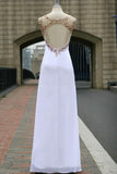 Elegant Scoop Chiffon Open Back White Long Prom Dress With Crystal TP0122 - Tirdress