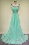 Elegant Scoop Court Train Beading Chiffon Green Long Prom Dress TP0120 - Tirdress