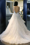 Elegant Scoop Neck Backless Wedding Dresses With Appliques WD057 - Tirdress