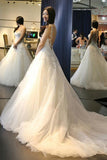 Elegante rückenfreie Brautkleider mit U-Ausschnitt und Applikationen WD057