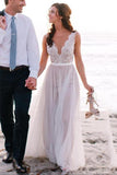 Elegant Scoop Neck Lace A Line Tulle Beach Wedding Dress WD034